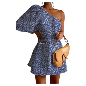 Nuevo Vestido Elegante de un Solo Hombro con Mangas Abullonadas y Estampado Colorido para Mujer 2026, Vestido de Playa de Lujo con Estampado Colorido, Superventas - Product Image 4
