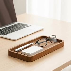 Plateau rectangulaire en bois d'acacia fait main, organiseur de vanité, plateau en bois pour café, salle de bain, commode et décoration intérieure, style rustique - Product Image 5