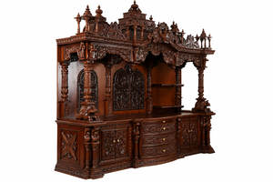 Large Size Pooja Mandirs for Home in Teak Wood With <b>Storage</b> <b>Cabinets</b> Export Quality Large Wooden <b>Mandir</b> for Home Worship For USA - Product Image 5