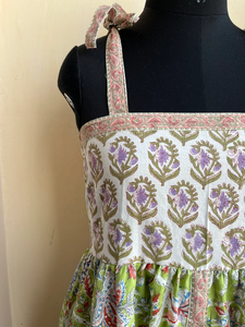 Vestido Indio de Algodón Estampado a Mano, Vestido Largo 100% Algodón con Bordado Floral, Cuello Cuadrado, Vestido Tipo Túnica Estampado a Mano - Product Image 3