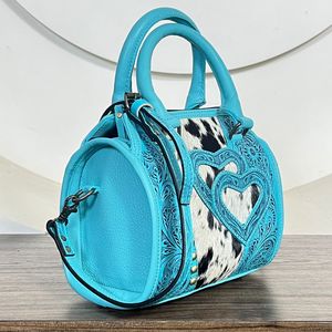 Premium Hand Tooled Cowhide Leather Large Speedy <b>Bag</b> Hair-on Hide Heart Duffel Cowgirl Fashionable <b>Travel</b> <b>Bag</b> for Women's - Product Image 5