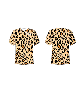 Camiseta Deportiva Ligera de Manga Corta Sublimada Personalizada con Estampado Clásico de Leopardo en Tono Bronceado y Negro - Product Image 1