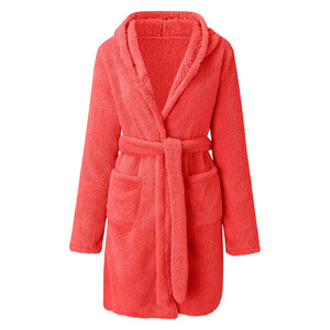 Albornoz de poliéster al por mayor de fábrica, batas cálidas de invierno, camisones gruesos, toallas de baño, albornoz de forro polar con capucha para mujer - Product Image 5