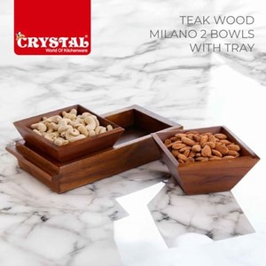 Premium Teak Wood Dual Compartment Serving <b>Bowl</b> Wholesale - Golden Mahogany Luxury Finish - Product Image 3