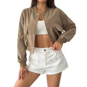 Chaqueta Bomber de Moda Urbana para Mujer, Bordado Personalizable, Corte Contemporáneo, Impermeable, Cierre de Cremallera, Mangas Desmontables - Product Image 1