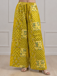 Pantalones Palazzo Estampados con Parches de Color Amarillo, Cintura Alta con Cordón, Pantalones de Playa de Verano, Estilo Boho Holgado, Proveedor Mayorista - Product Image 6