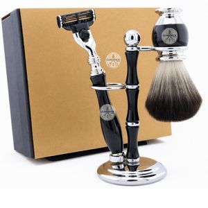 Handmade 3pc Men's <b>Shaving</b> <b>Kit</b> Synthetic Brush 3-Blade Razor Ivory Stand - Product Image 6
