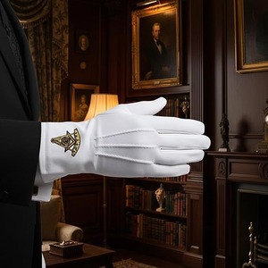 Guantes de Algodón Bordados Masónicos Past Master - [Blancos] Talla Única, 100% Algodón, Símbolo Masónico Bordado - Product Image 5