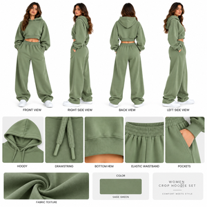 Conjunto Deportivo con Capucha para Mujer, Color Verde Oliva, Manga Larga, Corte Holgado, Sudadera y Pantalones Casuales con Bolsillos Laterales - Product Image 6