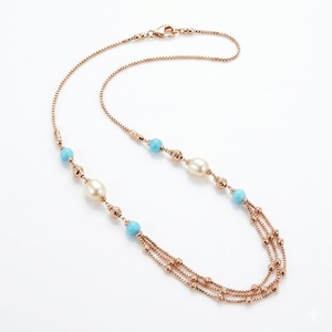 Collier Mala italien en argent 925, finition or rose, perles multicouches, chaîne de créateur, bijoux de mariage pour femmes - Product Image 1