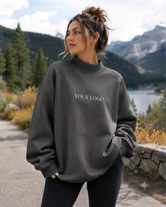 Women's Oversized Mockneck Sweatshirt Heavy Cotton Fleece Blank Contract Manufacturing For Clothing Brands - Product Image 1