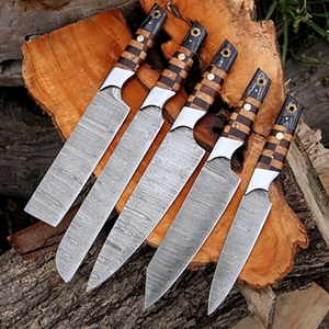 Ensemble de couteaux de chef professionnels de style japonais en 5 pièces, fabriqués à la main en acier carbone, manche en bois durable, multifonction - Product Image 4