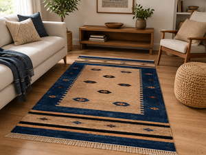 Handwoven Blue Tribal Area <b>Rug</b> Flat Weave Cotton Wool Kilim Carpet Boho Living Room Bedroom Decorative <b>Rug</b> - Product Image 2