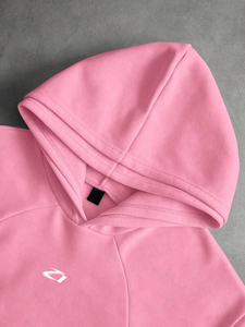 Sudadera con capucha doble extragrande rosa de forro polar grueso para hombre, con logo personalizado, estilo pullover, para otoño e invierno, venta al por mayor, ropa urbana, OEM - Product Image 4