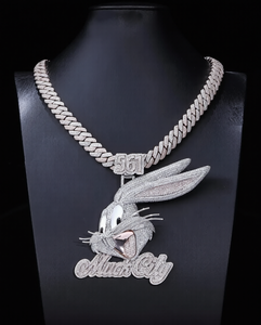 Colgante de Lujo de Moissanita con Diseño de Conejo, Collar Personalizado con Nombre, Diseño de Dibujos Animados Iced Out, Acabado en Oro Rosa, Joyería Hip Hop, Regalo - Product Image 5