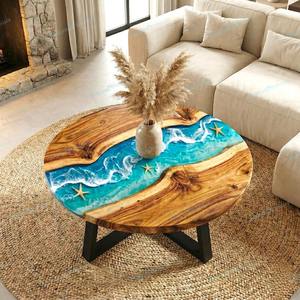 โต๊ะรับประทานอาหารรูปทรงใหม่สำหรับกลางแจ้ง โต๊ะกาแฟทรงกลม โต๊ะทรงสี่เหลี่ยมผืนผ้า ทำจากเรซิ่นอีพ็อกซี่และไม้เนื้อแข็ง สำหรับร้านอาหาร นำเข้าจากอินเดีย - Product Image 3