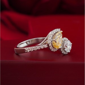 Vivid Yellow Pear Cut Lab Grown Diamond <b>Ring</b> 14K Gold Fancy Statement Color <b>Fine</b> Jewelry Fashion <b>Rings</b> - Product Image 2
