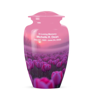 Pink Tulip Print Cremation Urn Adult Ashes <b>Keepsake</b> Vase <b>Memorial</b> Funeral Urn With Drawstring Pouch - Product Image 2
