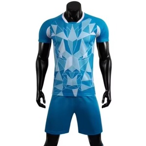Custom Blue Geometric Soccer Jersey Set Men's Short Sleeve Moisture Wicking Polyester <b>Athletic</b> Fit All Seasons Crew Neck - Product Image 1