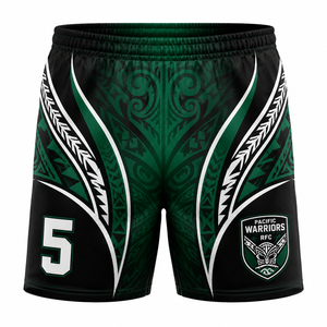 Pantalones Cortos Deportivos para Hombre Pacific Warriors RFC, Estampado Tribal Negro y Verde, Cintura Elástica, Absorben la Humedad, 100% Poliéster, para Todas las Temporadas - Product Image 1