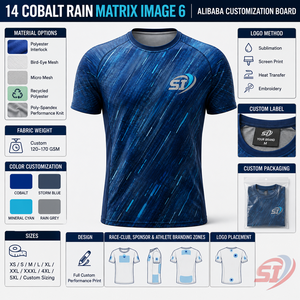 ผู้ผลิตเสื้อยืด OEM สำหรับวิ่ง ระบายอากาศได้ดี แขนสั้น เหมาะสำหรับการฝึกกีฬา สีโคบอลต์เรนแมทริกซ์ - Product Image 5
