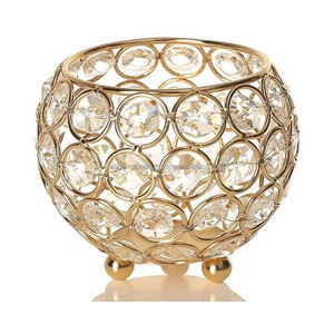 Round Metal <b>Lantern</b> With Wave Cutout Design <b>Gold</b> Finish Heat Resistant Home Decoration Votive Candle Holder - Product Image 4