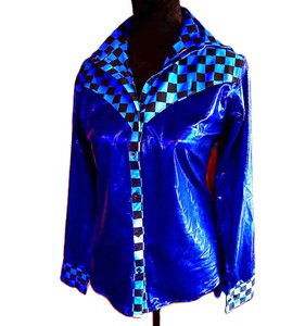 Modern Equestrian Style Shirt in Shiny <b>Blue</b> with Button Closure Lightweight Breathable Fashion Wear - Product Image 3