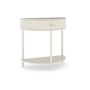 Mesa Consola Blanca Cremosa Hecha a Mano con Diseño Único de Ondas, Mesa Auxiliar con Espejo y 2 Espacios de Almacenamiento - Product Image 4