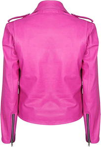 Chaqueta de Cuero Rosa Genuino Personalizada para Mujer, Chaqueta de Motociclista Moderna y Elegante - Product Image 5