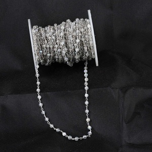 3mm 4mm Natural Gray Labradorite Gemstone <b>Rosary</b> Chain Roll Faceted Rondelle Beads Silver Linked Chain Wholesale Bulk Supply - Product Image 1