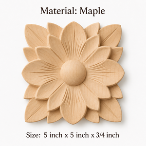 Aplique Decorativo de Madera de Arce Sólido con Roseta Floral, Tallado en Madera para Gabinetes de Cocina, Roseta de Madera Sólida - Product Image 2