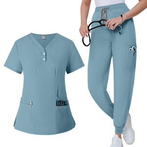 Conjunto de Uniforme Médico Rosa para Mujer, Top con Cuello en V y Bolsillos, Pantalones con Cordón, Uniformes de Hospital, Diseño de Logotipo Personalizado, Trajes de Dentista al por Mayor - Product Image 3