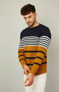 Soft Touch Crew Neck Stripe Sweater for <b>Men</b> Trendy Casual Striped <b>Pullover</b> Sweater From India Supplier At Best Price - Product Image 3