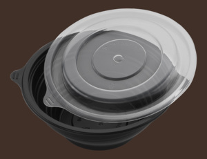 Tazón Redondo Negro Biodegradable de 20 oz, Libre de BPA, Apto para Microondas, con Tapa Transparente Ventilada, 120 Unidades (40/6) para Restaurantes y Hoteles - Product Image 1