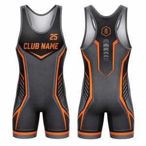Custom Wrestling Singlet Tank Top One-Piece Digital Print Loose Quick Dry Stretch Lightweight Men Adult Black <b>Orange</b> Design 100% - Product Image 1
