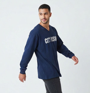 Men's Oversize V-Neck T-Shirt 100% Cotton <b>Baggy</b> 230GSM Long Sleeve Tee Casual Loose Fit Polyester Streetwear Printed <b>Tshirt</b> Men - Product Image 6