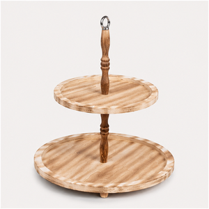 2 Tier Wooden Cake Stand Farmhouse Cupcake <b>Display</b> Stand with Metal Handle for Wedding Dessert <b>Table</b> and Home Party Decor - Product Image 1