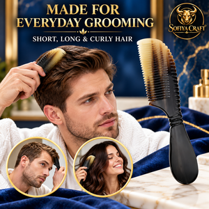 Peigne SOFIYA CRAFT en corne de buffle naturelle, fait main, écologique, moderne, à dents larges et fines, antistatique, pour cheveux et barbe, Nouvel An - Product Image 6