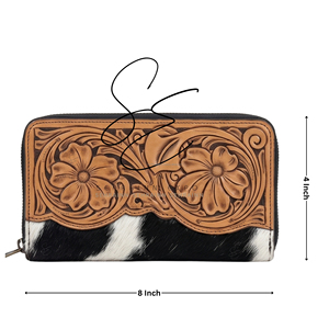 Pochette compacte en cuir, portefeuille en cuir de boutique, pochette zippée OEM ODM pour cowgirl, pochette vintage artisanale et gravée - Product Image 3