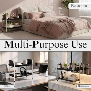 Étagère de rangement métallique à double niveau avec crochets pour tasses, pour vaisselle de cuisine, design minimaliste, type sur pied, finition peinture laquée durable - Product Image 5