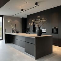 Ensemble de meubles de cuisine modulaires modernes sur mesure KEJIA de luxe avec îlot en marbre et éclairage LED intégré pour projets résidentiels haut de gamme