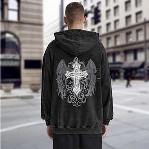 Vintage Goth Punk Zip Up Hoodies for Men Grunge Streetwear Oversized Gothic <b>Cross</b> Graphic Acid Wash Sweatshirt <b>Tops</b> - Product Image 5