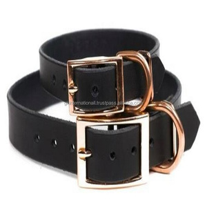 Collar de perro de piel auténtica hecho a mano de fabricante al por mayor en cuero de vaca Premium marrón negro o marrón con herrajes ajustables - Product Image 6