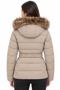 Parka matelassée élégante pour femme avec capuche en fourrure amovible, ceinture et fermeture éclair – Vêtement d'extérieur hiver - Product Image 3