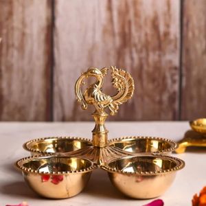 Handcrafted Brass Oil <b>Lamp</b> Duo with Detailed Back Design, Multi Diya Stand for Religious Puja, Temple Decor and Festival Use - Product Image 5