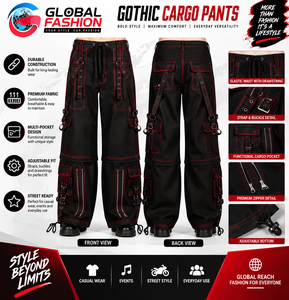 Pantalon gothique unisexe personnalisé, coupe ample, taille haute, 100% coton, multi-poches, style streetwear - Product Image 5