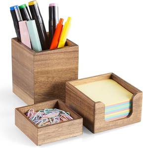 Wooden Desk Organizer Set with Marker Holder <b>Sticky</b> <b>Note</b> Tray and Paperclip Box Durable Office Stationery Storage - Product Image 1
