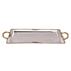 Plateau de service rectangulaire de luxe en argent avec poignées dorées, plateaux décoratifs en métal pour hôtel, maison, mariage, fête, plateau de service alimentaire - Product Image 1