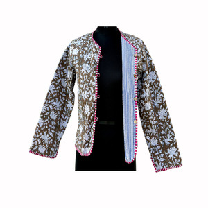 Veste en polaire réversible imprimée style vintage, motif floral indien, en coton, pour filles et femmes, manteau court d'hiver - Product Image 6