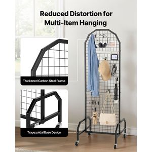 2 Pacchi di Pannelli a Griglia in Filo Metallico Nero 1,9 x 5,4 ft, Espositore Mobile per Arte con 20 Ganci e Ruote per Scaffali - Product Image 3